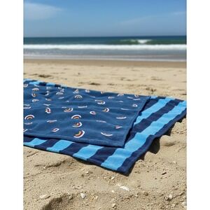 Beach Towel Sun Squad 2 Pack Travel Size  Blue Rainbow Striped 28x58